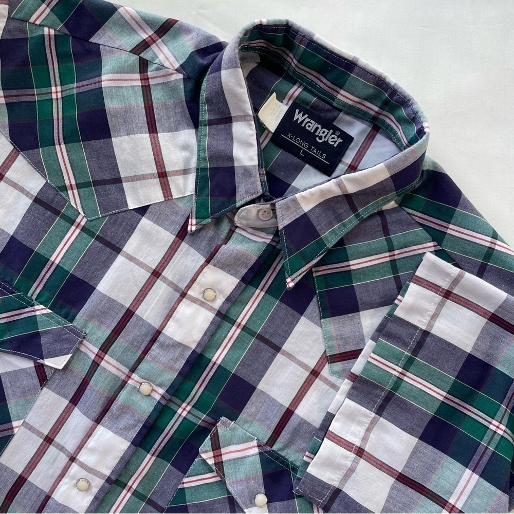 Wrangler Vintage X-Long Tails Pearl Snap Plaid Shirt L